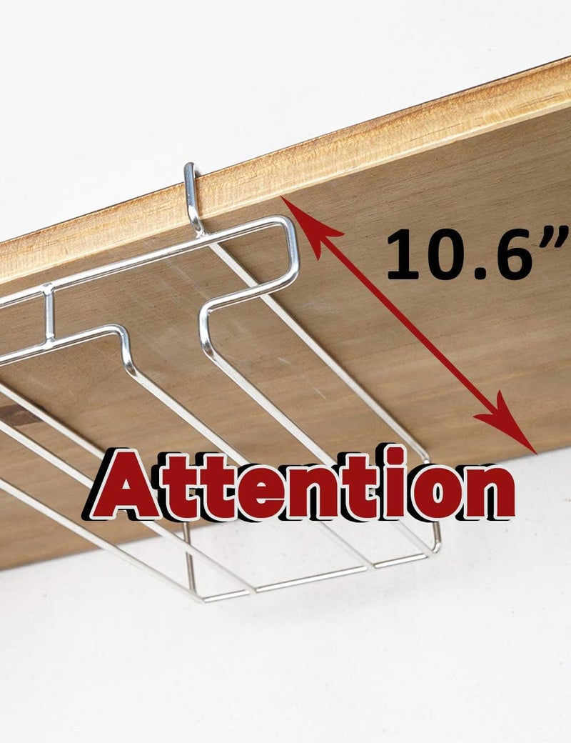 bafvt Wine Glass Holder - 2 Rows Stemware Rack Under Cabinet - 304 Stainless Steel Hanger Storage Shelf, Fit for The Cabinet 0.8â€œ or Less - Image 4
